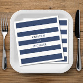 Nautisch blauw gestreepte bruiloft servet