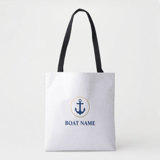 Nautisch Blauw Goud Anker Boot Naam Wit Tas (Voorkant)