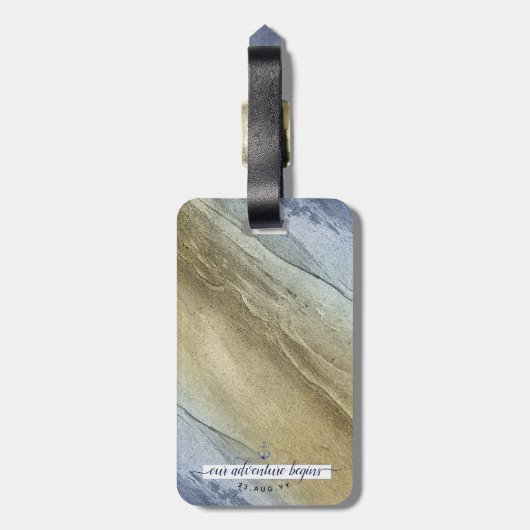 #nautisch blauw & goud #bruiloft Bewaar de datum Bagagelabel (Achterkant verticaal)