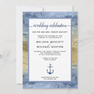 #Nautisch Blauw & Goud Event / Florida Wedding Kaart