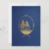 Nautisch Blauw Goud Schip Zee De Knoop Trouwen Kaart (Achterkant)