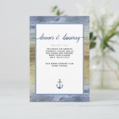 #Nautisch blauw & Goud Waterverf #Wedding Details Informatiekaartje (Staand voorkant)
