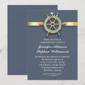 nautisch blauw gouden verlovingsfeest uitnodiginge kaart (Voorkant / Achterkant)