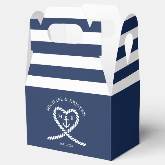 Nautisch Blauw Hart Anker Gestreepte Bruiloft Bedankdoosjes (Geopend)