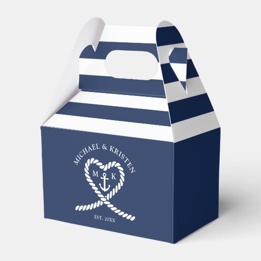 Nautisch Blauw Hart Anker Gestreepte Bruiloft Bedankdoosjes (Voorkant Zijde)