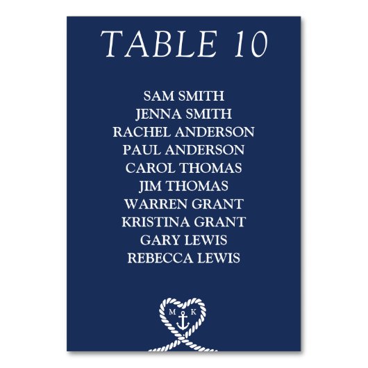 Nautisch Blauw Hart Monogram Bruiloft Zitkaarten Kaart (Voorkant)