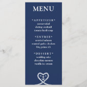 Nautisch Blauw Hart Touw Monogram Bruiloft Menu (Voorkant)