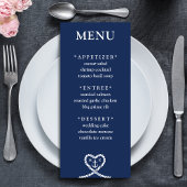 Nautisch Blauw Hart Touw Monogram Bruiloft Menu
