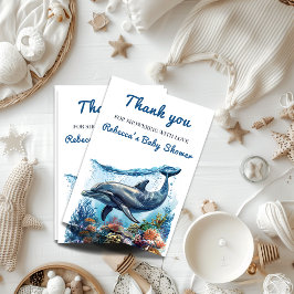 Nautisch blauw jongetje onder het Zeeen Baby showe Bedankkaart