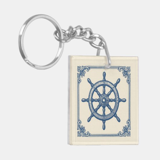 nautisch blauw kapiteinswiel sleutelhanger (Voorkant Links)