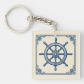nautisch blauw kapiteinswiel sleutelhanger (Voorkant)