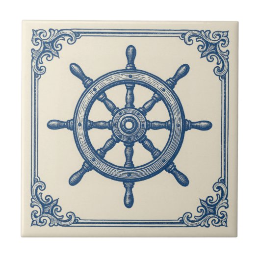  nautisch blauw kapiteinswiel tegeltje (Voorkant)