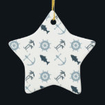 Nautisch blauw keramisch ornament<br><div class="desc">Nautisch Blauw zee strand vis ankers helms zeiler trendy oceaan ster ornament voor Kerstmis</div>