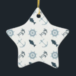 Nautisch blauw keramisch ornament<br><div class="desc">Nautisch Blauw zee strand vis ankers helms zeiler trendy oceaan ster ornament voor Kerstmis</div>