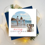 Nautisch Blauw Kerstmis Maritieme Familiefoto Feestdagenkaart<br><div class="desc">Vier het seizoen met elegantie aan de kust met deze nautische blauwe kerstkaart. Met een boogfoto-ontwerp en stijlvolle kalligrafie, is het perfect voor het delen van de tropische strandvakantiemomenten van uw gezin. De op de oceaan geïnspireerde typografie en het elegante maritieme thema brengen de serene schoonheid van zeilboten en het...</div>