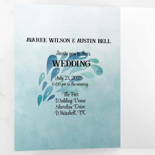 Nautisch Blauw Marina Stijl Trouwen Drieluik Uitnodiging (Binnenzijde eerst)