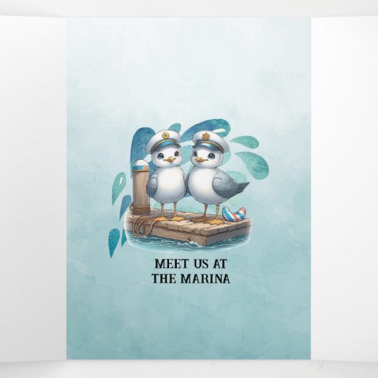 Nautisch Blauw Marina Stijl Trouwen Drieluik Uitnodiging (Binnenkant midden)