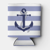 Nautisch blauw marineveranker met touw/blauwe stre blikjeskoeler (Voorkant)
