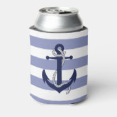 Nautisch blauw marineveranker met touw/blauwe stre blikjeskoeler (Blikje Achterkant)