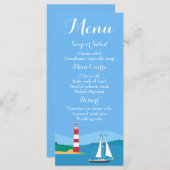 Nautisch Blauw Menu Zeilboot & Vuurtoren Bruiloft (Voorkant / Achterkant)