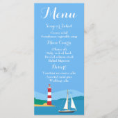 Nautisch Blauw Menu Zeilboot & Vuurtoren Bruiloft (Voorkant)