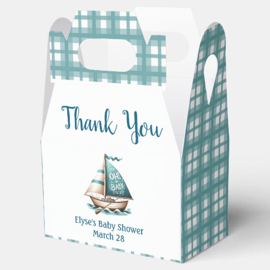 Nautisch Blauw "Oh, Baby" Baby shower Cadeaudoos Bedankdoosjes (Geopend)