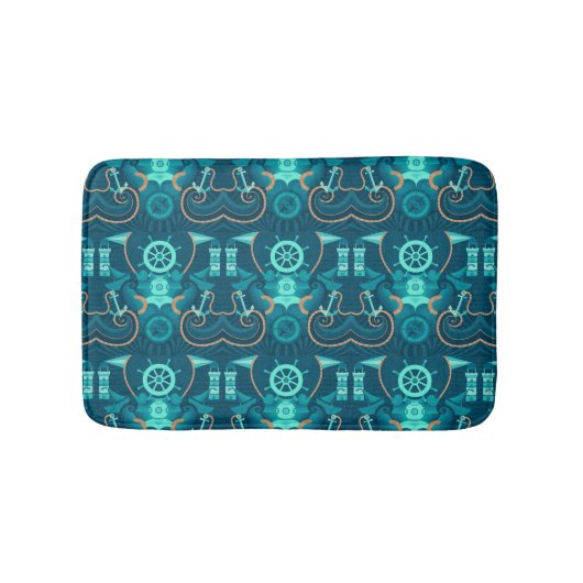 Nautisch blauw ontwerp badmat (Voorkant)