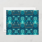 Nautisch blauw ontwerp briefkaart (Voorkant / Achterkant)