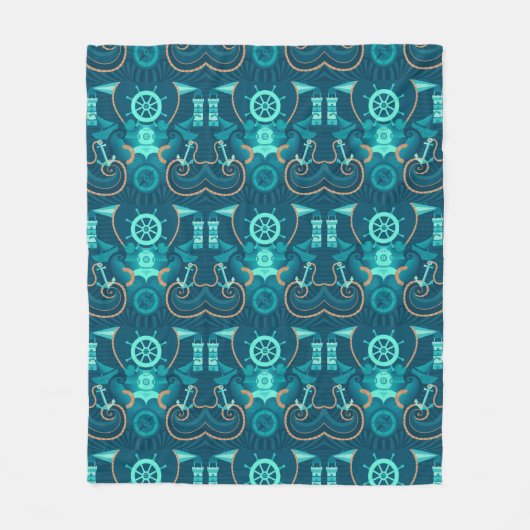 Nautisch blauw ontwerp fleece deken (Voorkant)