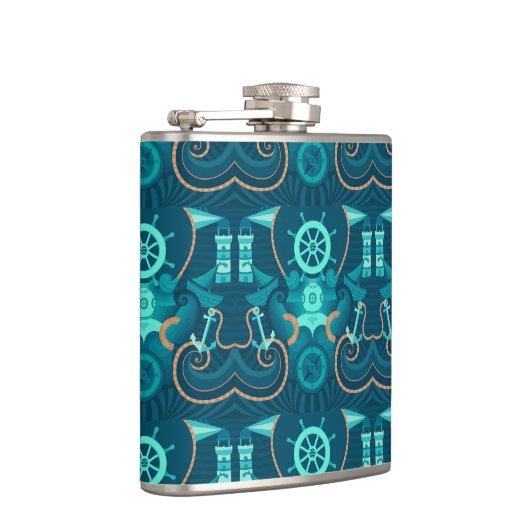 Nautisch blauw ontwerp heupfles (Rechts)