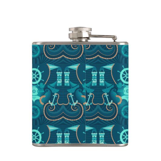 Nautisch blauw ontwerp heupfles (Achterkant)