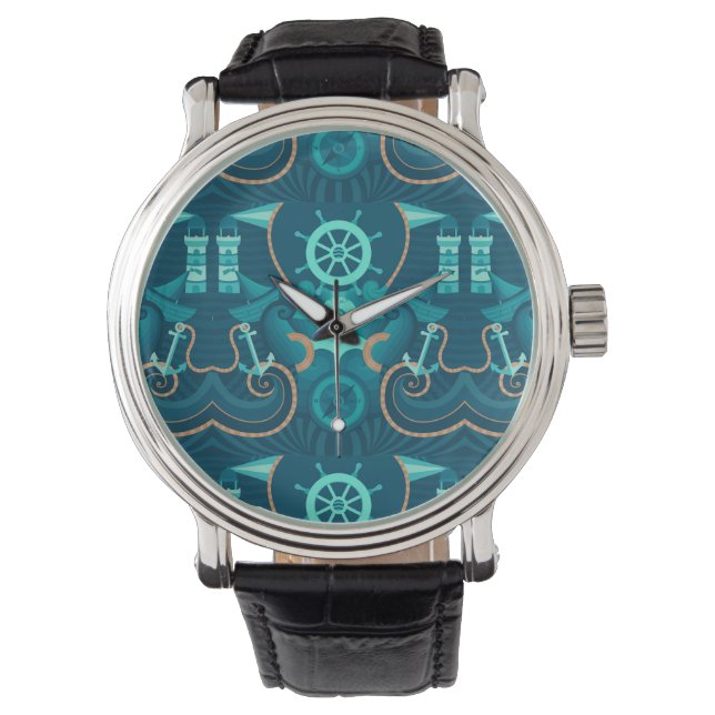 Nautisch blauw ontwerp horloge (Voorkant)