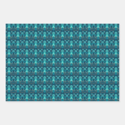 Nautisch blauw ontwerp inpakpapier vel (Voorkant 3)