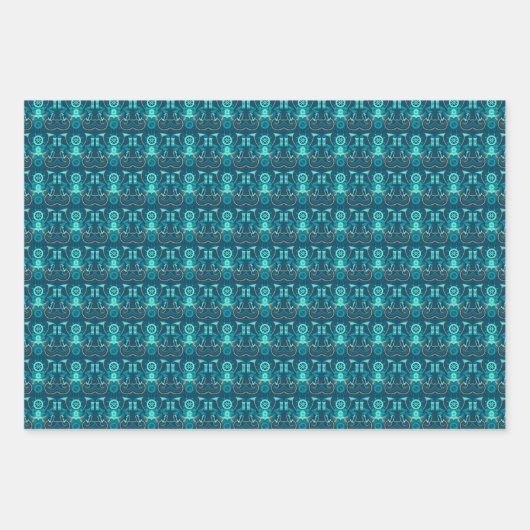 Nautisch blauw ontwerp inpakpapier vel (Voorkant)