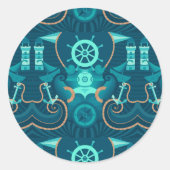 Nautisch blauw ontwerp ronde sticker (Voorkant)