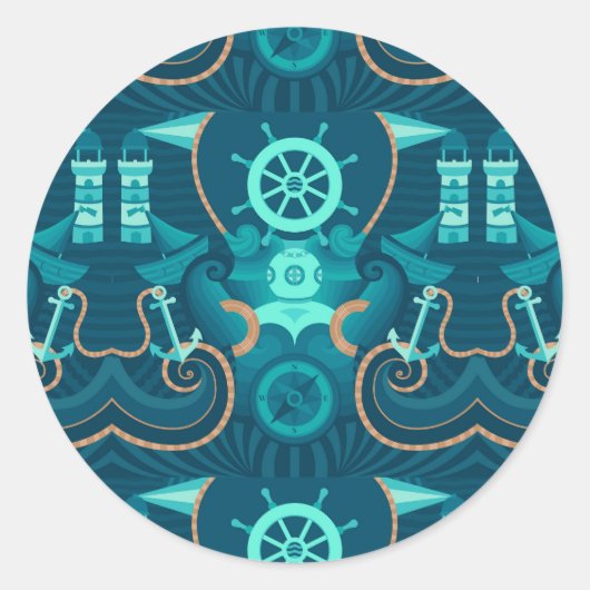 Nautisch blauw ontwerp ronde sticker (Voorkant)