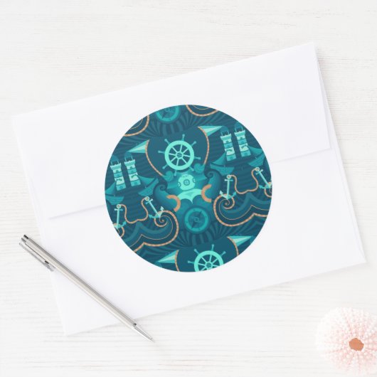 Nautisch blauw ontwerp ronde sticker (Envelop)