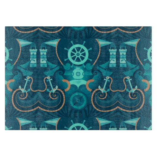 Nautisch blauw ontwerp snijplank (Voorkant)