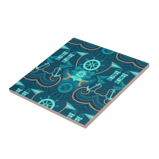 Nautisch blauw ontwerp tegeltje (Zijkant)