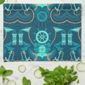 Nautisch blauw ontwerp theedoek (Gevouwen)