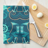 Nautisch blauw ontwerp theedoek (Quarter Fold)