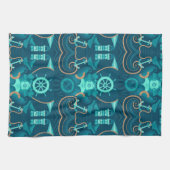 Nautisch blauw ontwerp theedoek (Horizontaal)