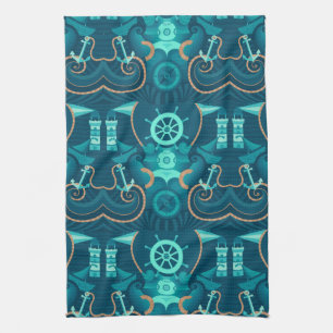 Nautisch blauw ontwerp theedoek