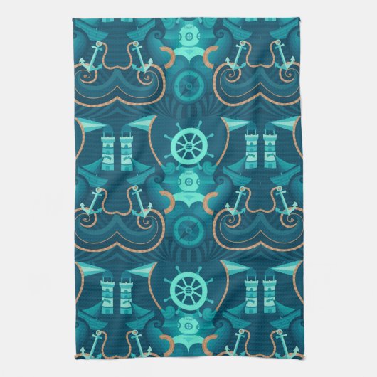 Nautisch blauw ontwerp theedoek (Verticaal)