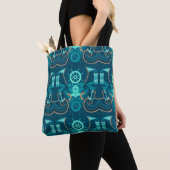 Nautisch blauw ontwerp tote bag (Dichtbij)