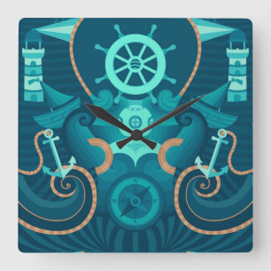 Nautisch blauw ontwerp vierkante klok