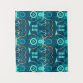 Nautisch blauw ontwerp wandkleed (Voorkant)