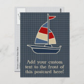 Nautisch blauw, rood, crèmezeilboot, aangepast briefkaart (Voorkant / Achterkant)
