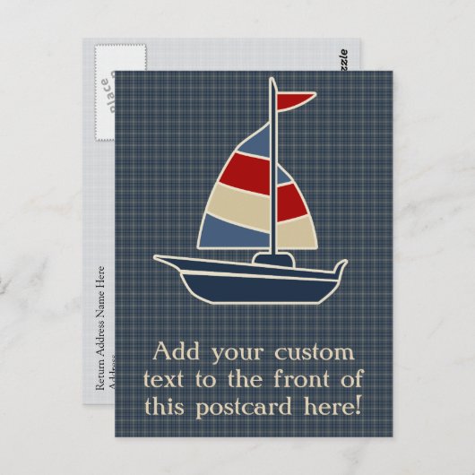 Nautisch blauw, rood, crèmezeilboot, aangepast briefkaart (Voorkant / Achterkant)