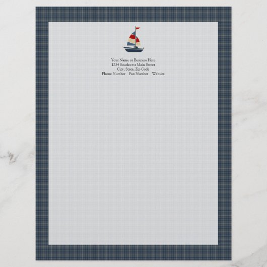 Nautisch blauw, rood, crèmezeilboot, aangepast custom briefhoofd (Voorkant)